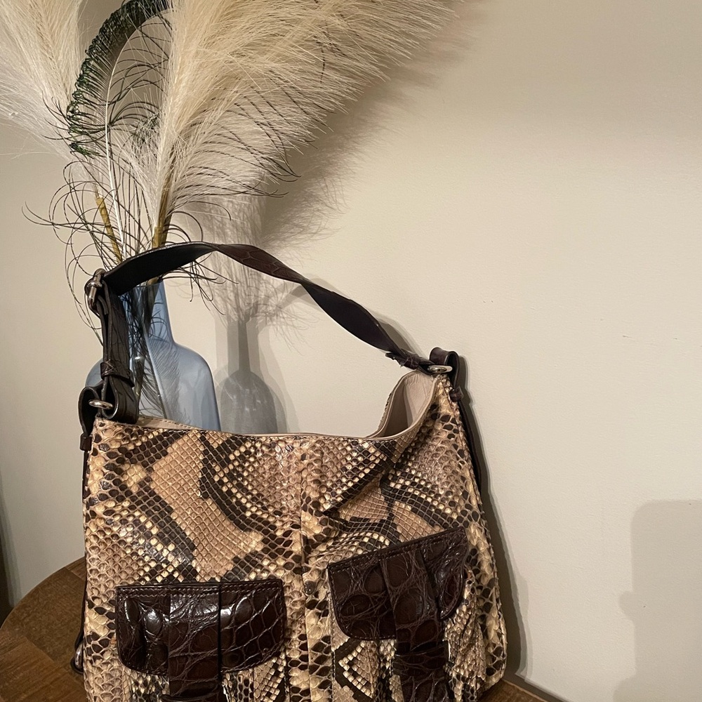 Colombo Via Della Spiga Snakeskin Leather Shoulder Bag  Italy Designer Purse-EUC